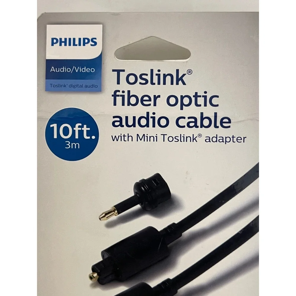 Philips Toslink‎ Fiber Optic Audio Cable 10ft Mini Toslink Adapter